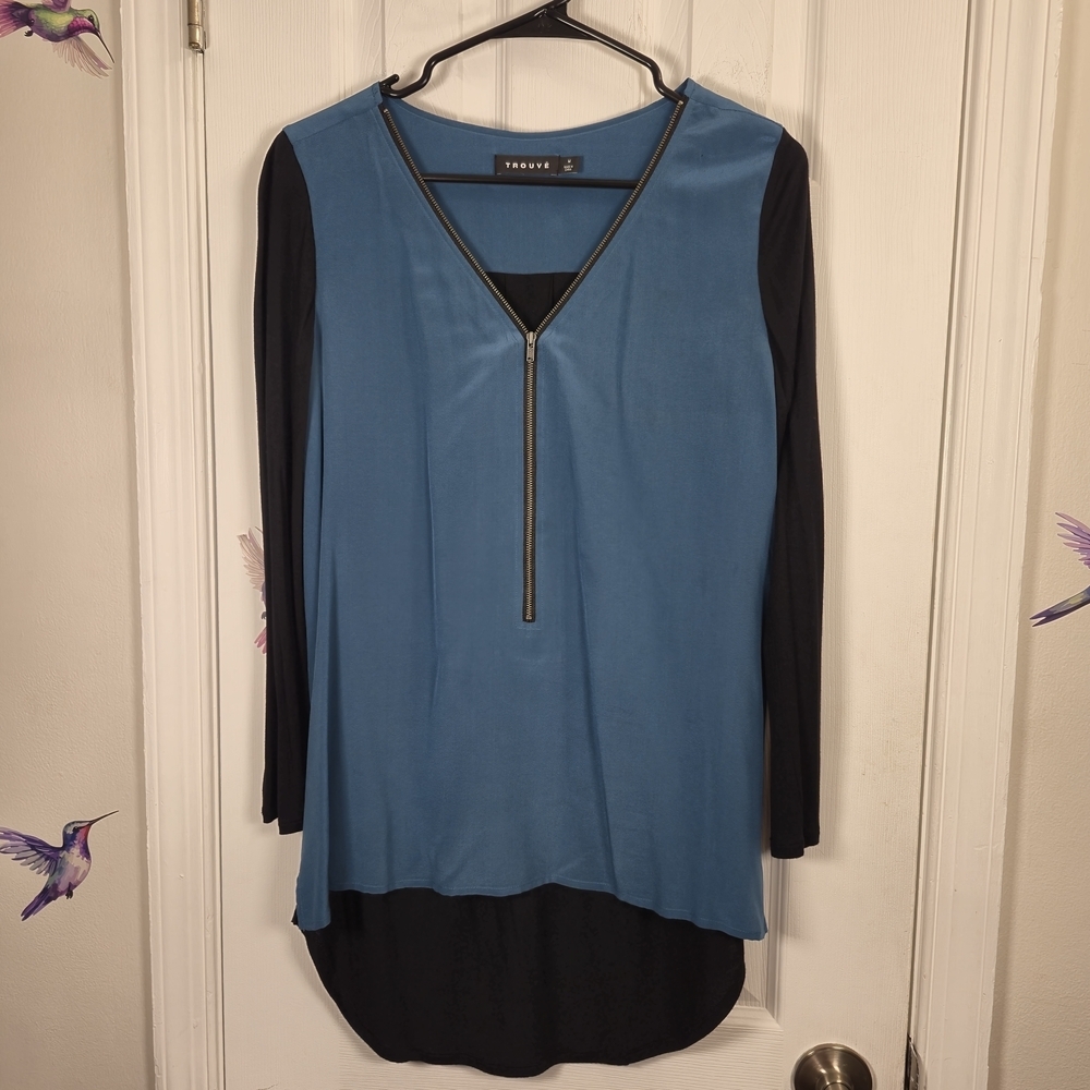 Trouvé Silk-Blend Colorblock Tunic Top | Modern Mixed Media Design